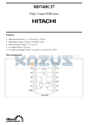 HD74HC27 datasheet - Triple 3-input NOR Gates
