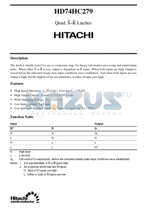 HD74HC279 datasheet - Quad. S-R Latches
