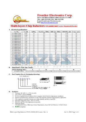 FL160808 datasheet - Multi-layers Chip Inductors