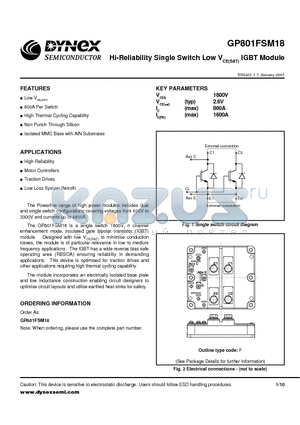 GP801FSM18 datasheet - Hi-Reliability Single Switch Low VCE(SAT) IGBT Module