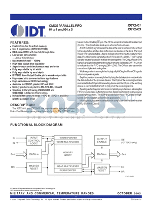 IDT72401L10PB datasheet - CMOS PARALLEL FIFO 64 x 4 and 64 x 5
