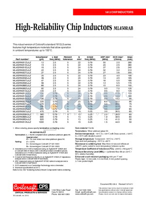 ML450RAB824JLZ datasheet - High-Reliability Chip Inductors