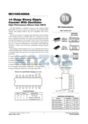 MC74HC4060A datasheet - 14-Stage Binary Ripple Counter With Oscillator