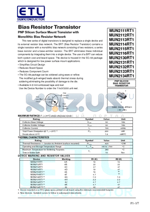 MUN2132RT1 datasheet - Bias Resistor Transistor