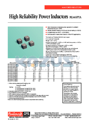 ML465PYA222MLZ datasheet - High Reliability Power Inductors