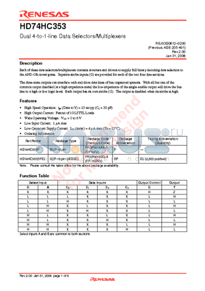 HD74HC353 datasheet - Dual 4-to-1-line Data Selectors/Multiplexers