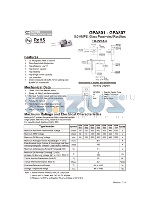 GPA801 datasheet - 8.0 AMPS. Glass Passivated Rectifiers