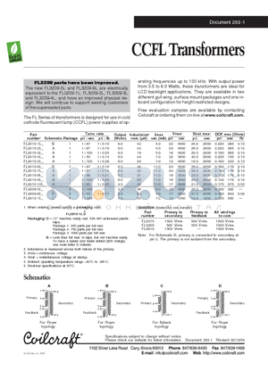 FL2015-1L datasheet - CCFL Transformers