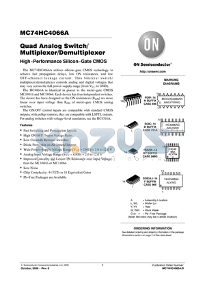 MC74HC4066ADG datasheet - Quad Analog Switch/Multiplexer/Demultiplexer