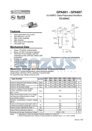 GPA803 datasheet - 8.0 AMPS. Glass Passivated Rectifiers