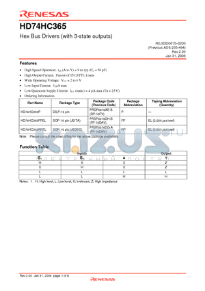 HD74HC365 datasheet - Hex Bus Drivers (with 3-state outputs)