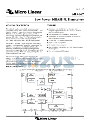 ML4667CQ datasheet - Low Power 10BASE-FL Transceiver