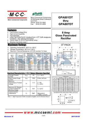 GPA803DT datasheet - 8 Amp Glass Passivated Rectifier