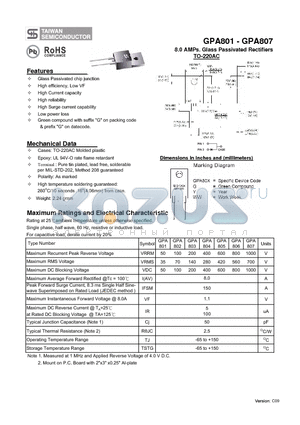 GPA804 datasheet - 8.0 AMPs. Glass Passivated Rectifiers