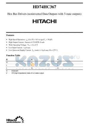 HD74HC367 datasheet - Hex Bus Drivers (noninverted Data Outputs with 3-state outputs)