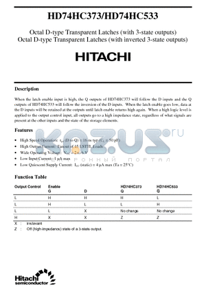 HD74HC373 datasheet - Octal D-type Transparent Latches (with 3-state outputs),Octal D-type Transparent Latches (with inverted 3-state outputs)
