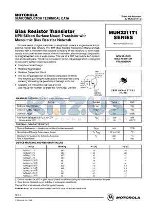 MUN2211T1 datasheet - NPN SILICON BIAS RESISTOR TRANSISTOR