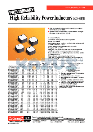 ML466PJB333MLZ datasheet - High-Reliability Power Inductors