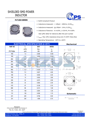 P171004-221 datasheet - SHIELDED SMD POWER INDUCTOR