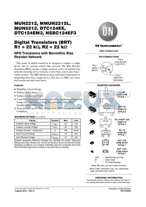 MUN2212 datasheet - Digital Transistors (BRT) R1 = 22 k, R2 = 22 k