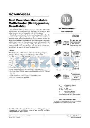 MC74HC4538ADTR2G datasheet - Dual Precision Monostable Multivibrator (Retriggerable,Resettable)