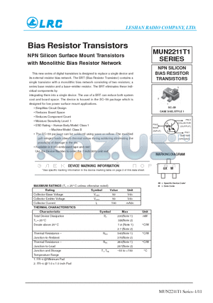 MUN2212T1 datasheet - Bias Resistor Transistor