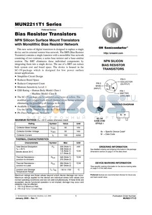 MUN2212T1G datasheet - NPN SILICON BIAS RESISTOR TRANSISTOR