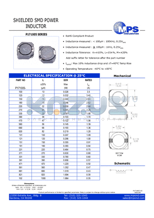 P171005 datasheet - SHIELDED SMD POWER INDUCTOR