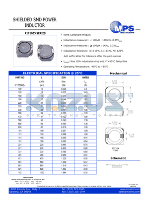 P171005-102 datasheet - SHIELDED SMD POWER INDUCTOR