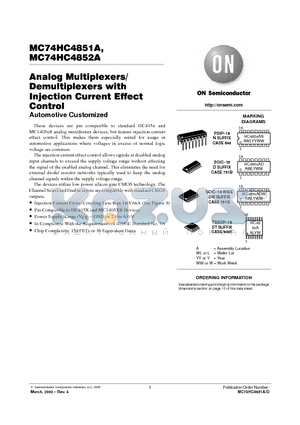 MC74HC4851A datasheet - Analog Multiplexers/Demultiplexers with Injection Current Effect Control