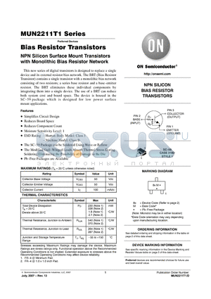 MUN2213T1G datasheet - Bias Resistor Transistors