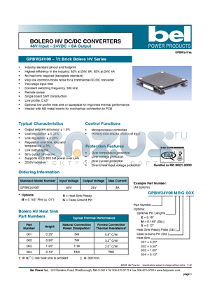 GPBW24V08MRG002 datasheet - BOLERO HV DC/DC CONVERTERS