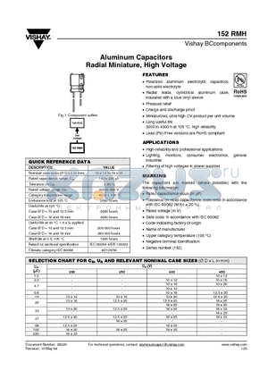 MAL215262339E3 datasheet - Aluminum Capacitors Radial Miniature, High Voltage