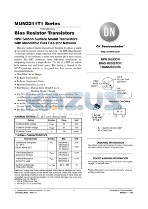 MUN2215T1G datasheet - NPN SILICON BIAS RESISTOR TRANSISTOR