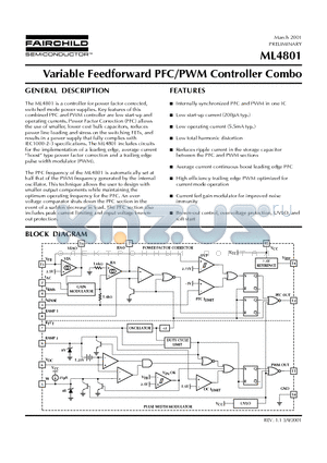 ML4801CP datasheet - Variable Feedforward PFC/PWM Controller Combo