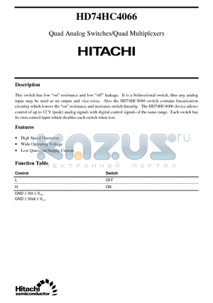 HD74HC4066 datasheet - Quad Analog Switches/Quad Multiplexers
