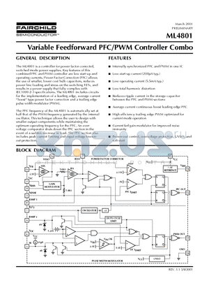 ML4801IP datasheet - Variable Feedforward PFC/PWM Controller Combo