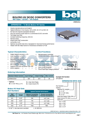 GPBW52V04SRG003 datasheet - BOLERO HV DC/DC CONVERTERS