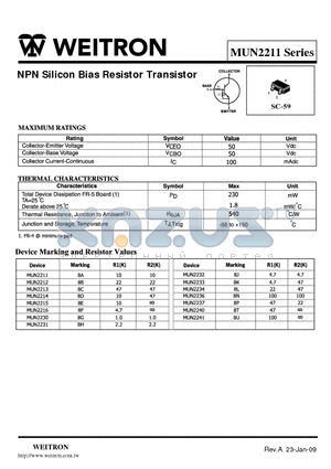 MUN2231 datasheet - NPN Silicon Bias Resistor Transistor