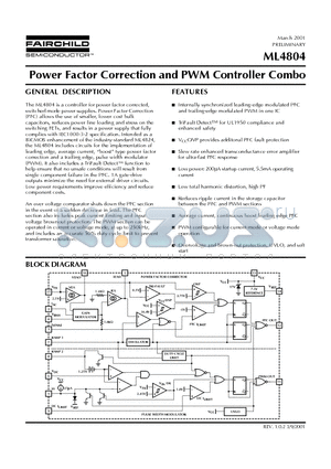 ML4804 datasheet - Power Factor Correction and PWM Controller Combo