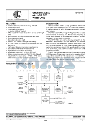 IDT72413L45SO datasheet - CMOS PARALLEL 64 x 5-BIT FIFO WITH FLAGS