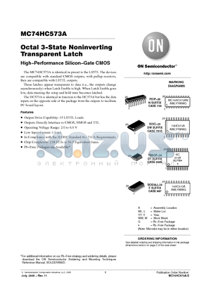 MC74HC573ADTG datasheet - Octal 3−State Noninverting Transparent Latch High−Performance Silicon−Gate CMOS