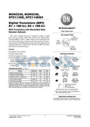 MUN2236T1G datasheet - Digital Transistors (BRT) R1 = 100 k, R2 = 100 k