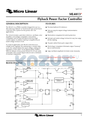 ML4813CP datasheet - Flyback Power Factor Controller