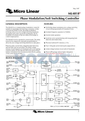 ML4818CP datasheet - Phase Modulation/Soft Switching Controller