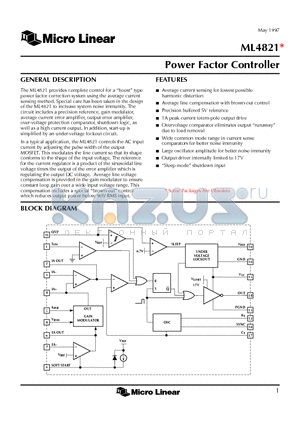 ML4821 datasheet - Power Factor Controller