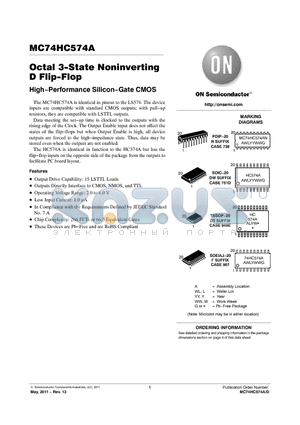 MC74HC574ANG datasheet - Octal 3-State Noninverting D Flip-Flop