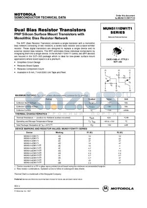 MUN5111DW1T1 datasheet - Dual Bias Resistor Transistors