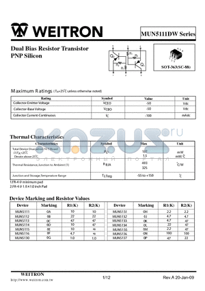 MUN5111DW_09 datasheet - Dual Bias Resistor Transistor