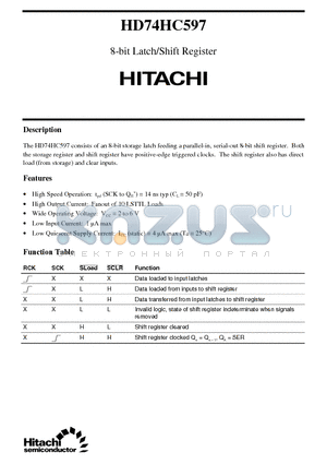 HD74HC597 datasheet - 8-bit Latch/Shift Register